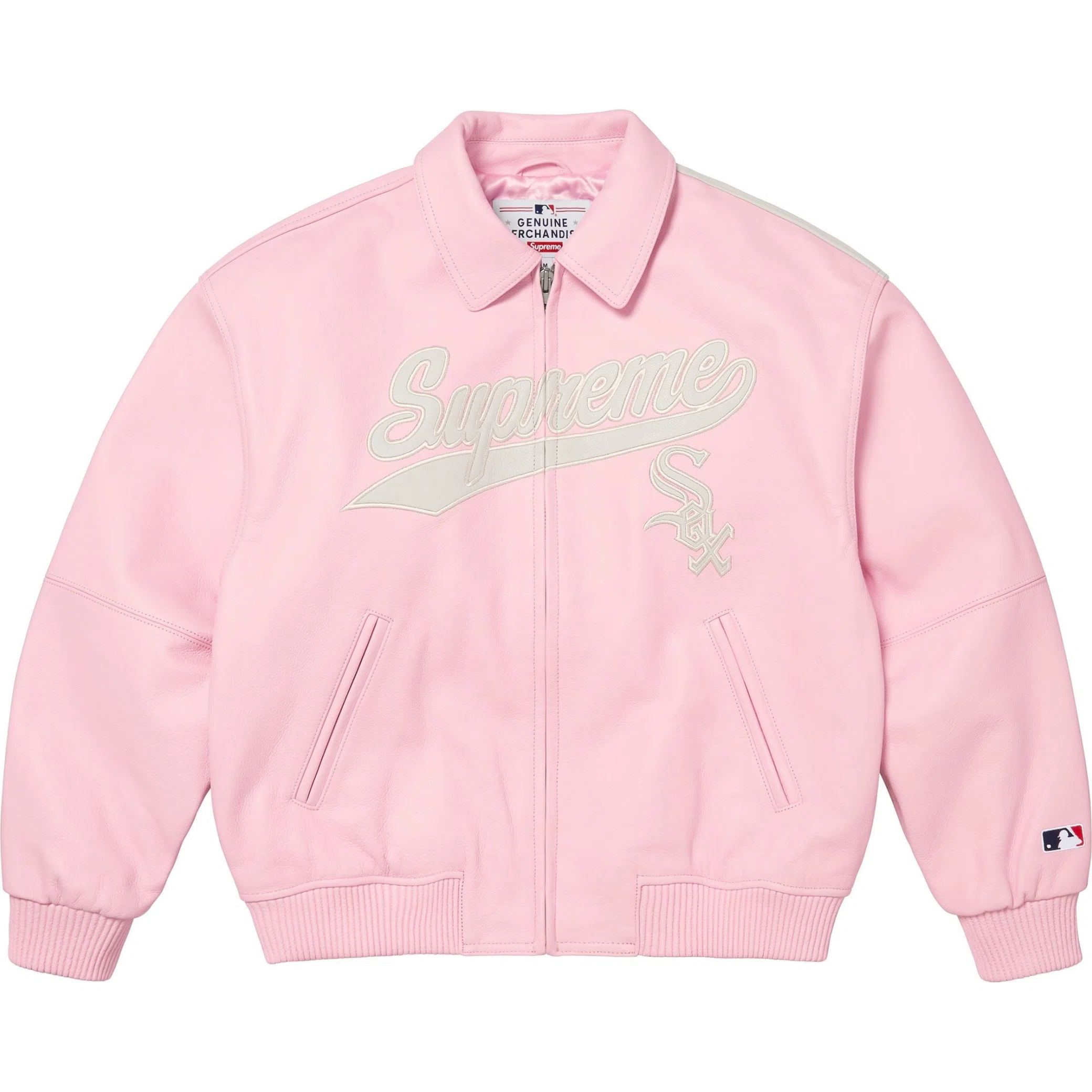 Куртки Supreme FW25 Chicago White Sox Leather Varsity Jacket "Pink" | Farsel