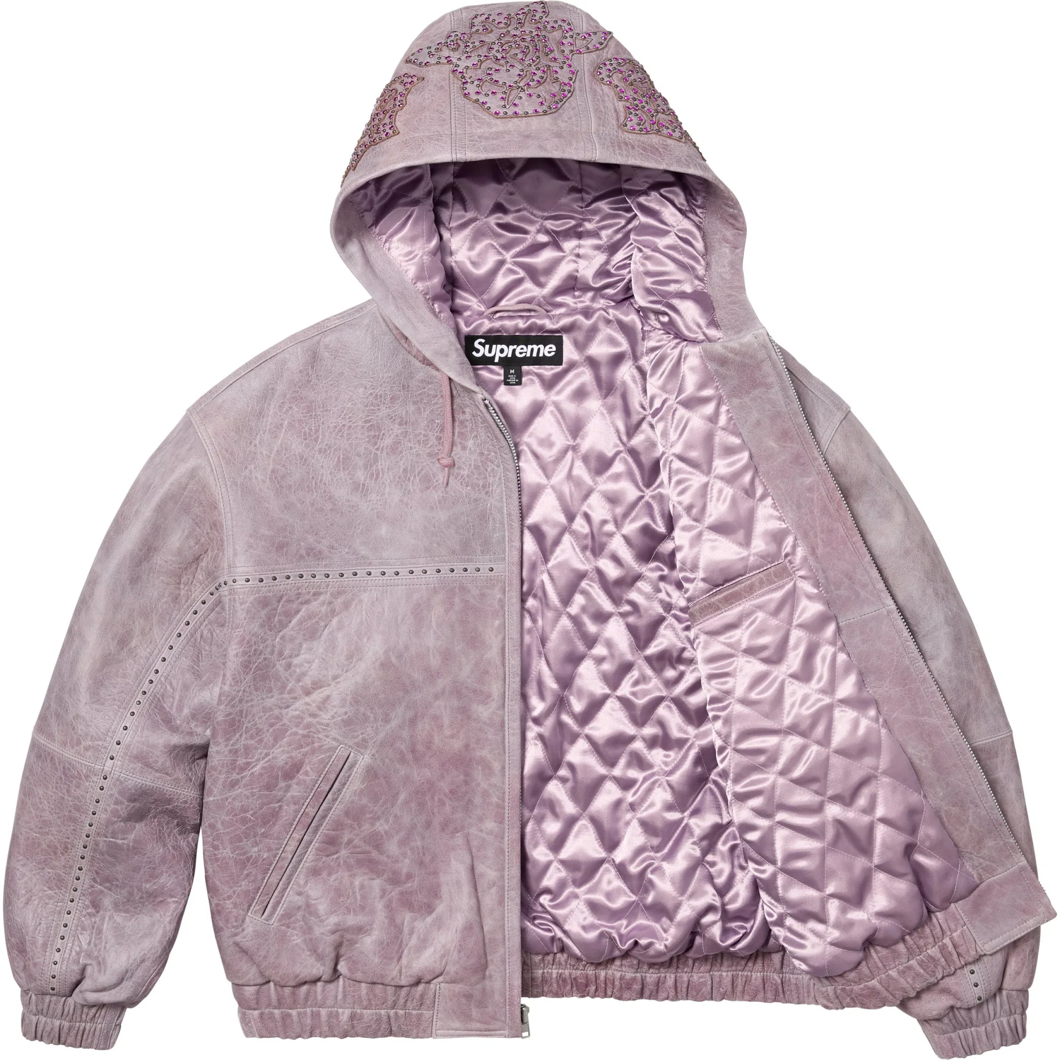 Куртки Supreme SS25 Studded Hooded Leather Jacket "Lilac" | Farsel