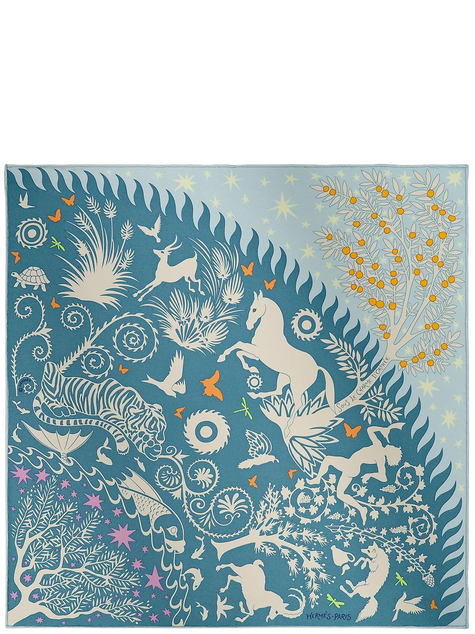 Платки Hermes Sous le Charme D'Orphee Detail Scarf 45 "Ciel / Bleu Jean / Bouton D'or" | Farsel