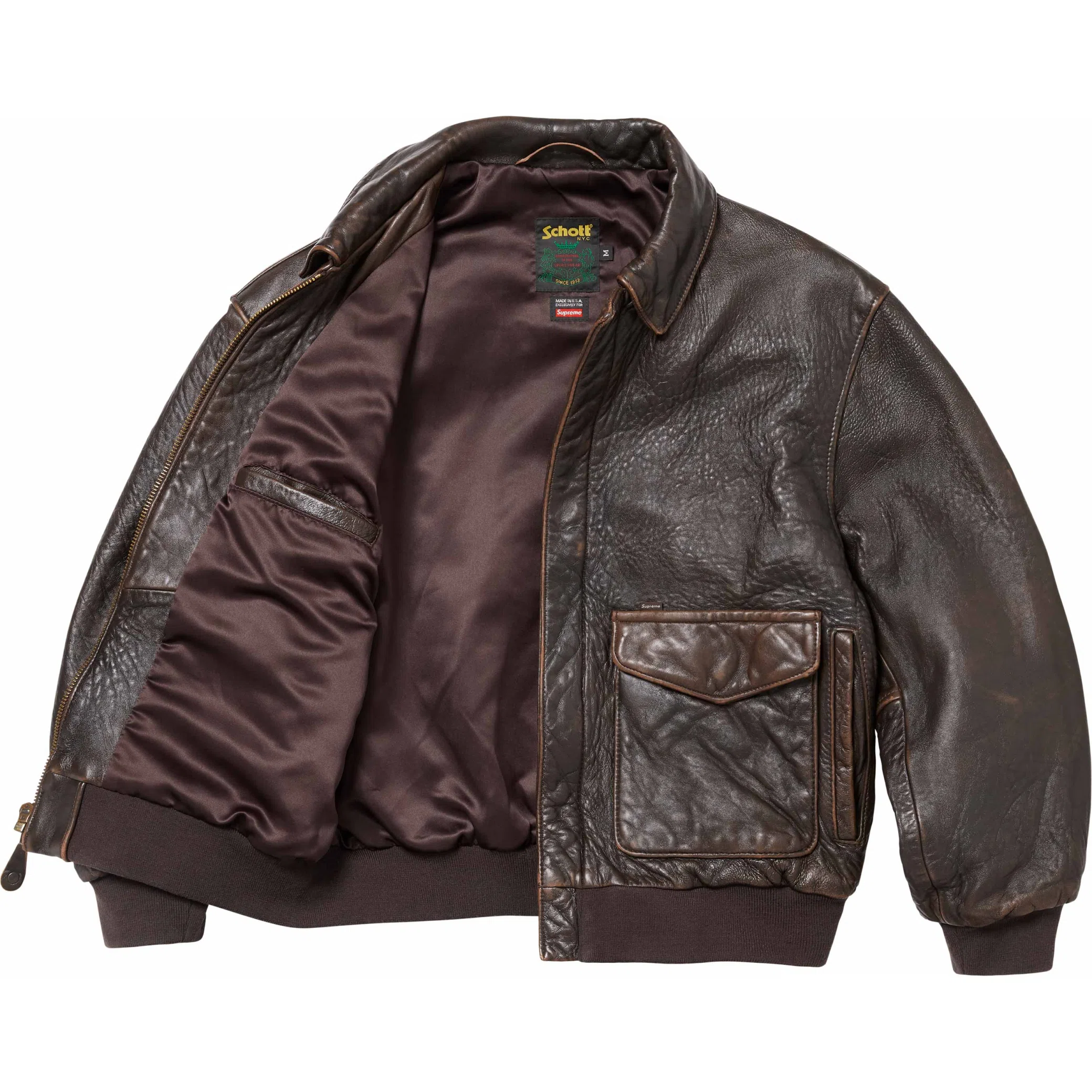 Куртки Supreme FW24 Schott Snow White Hand-Painted Leather A2 Jacket "Brown" | Farsel