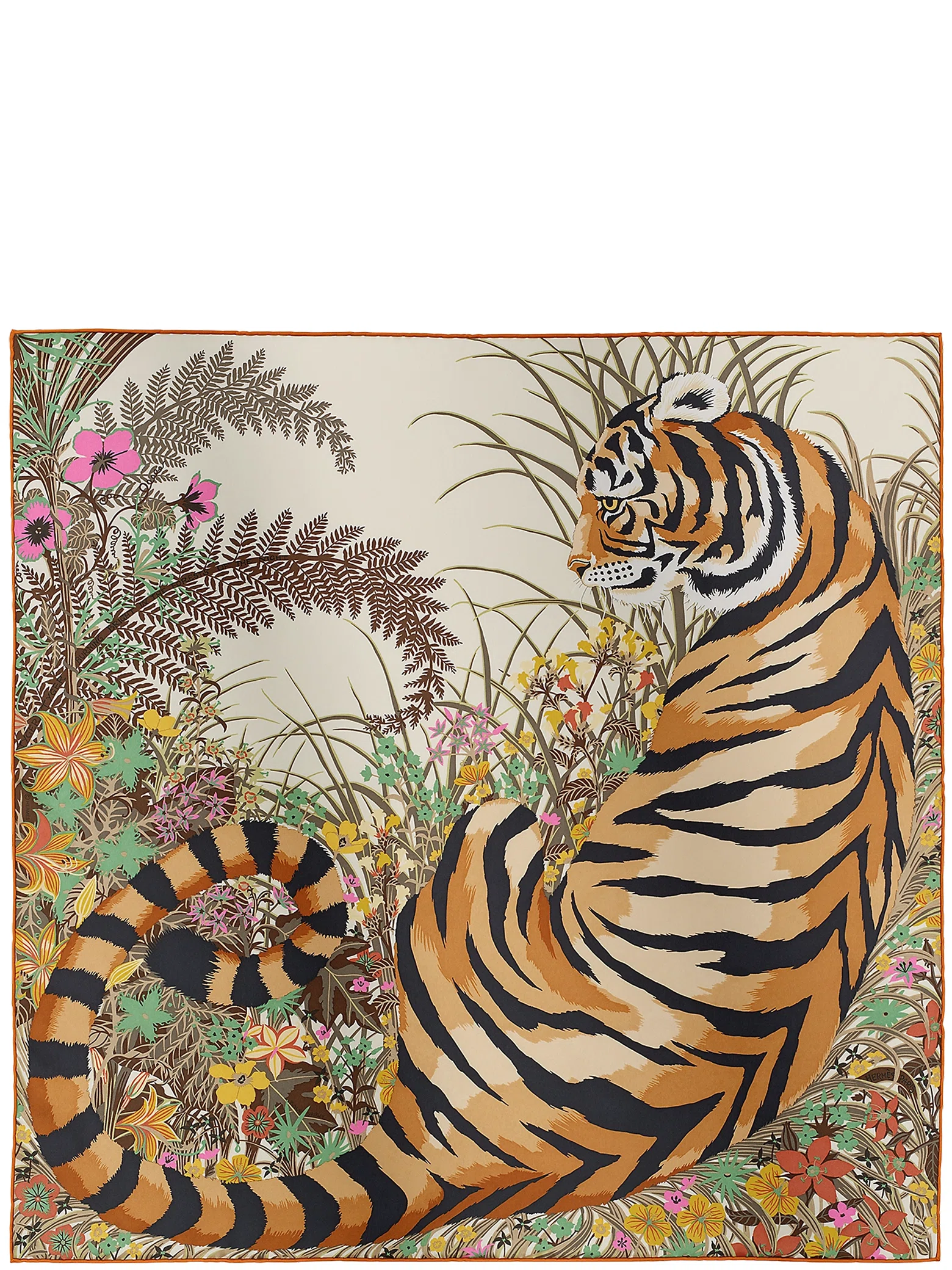 Платки Hermes Tyger Tyger Scarf 70 "Beige Doré / Orange Cuit / Vert" | Farsel