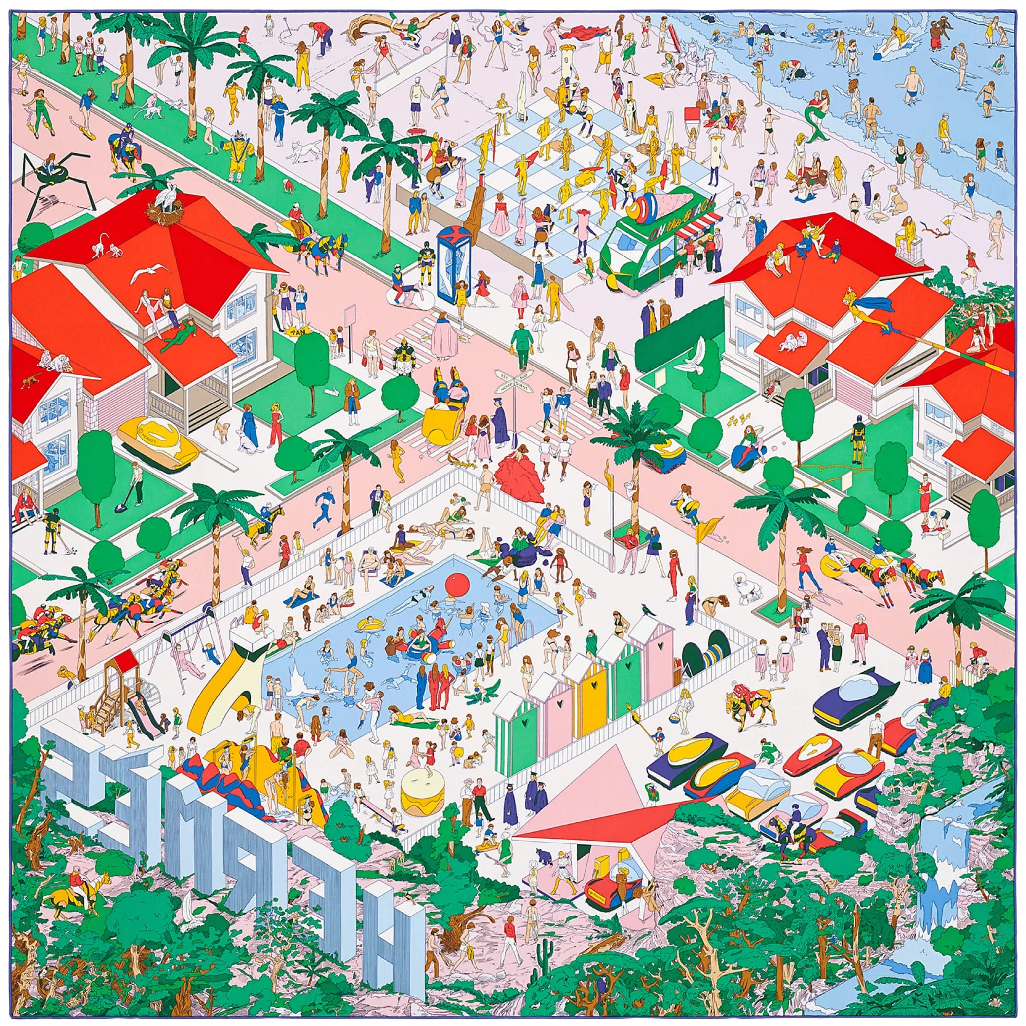 Платки Hermes Hermes On The Beach Scarf 90 "Rose / Vert / Rouge" | Farsel