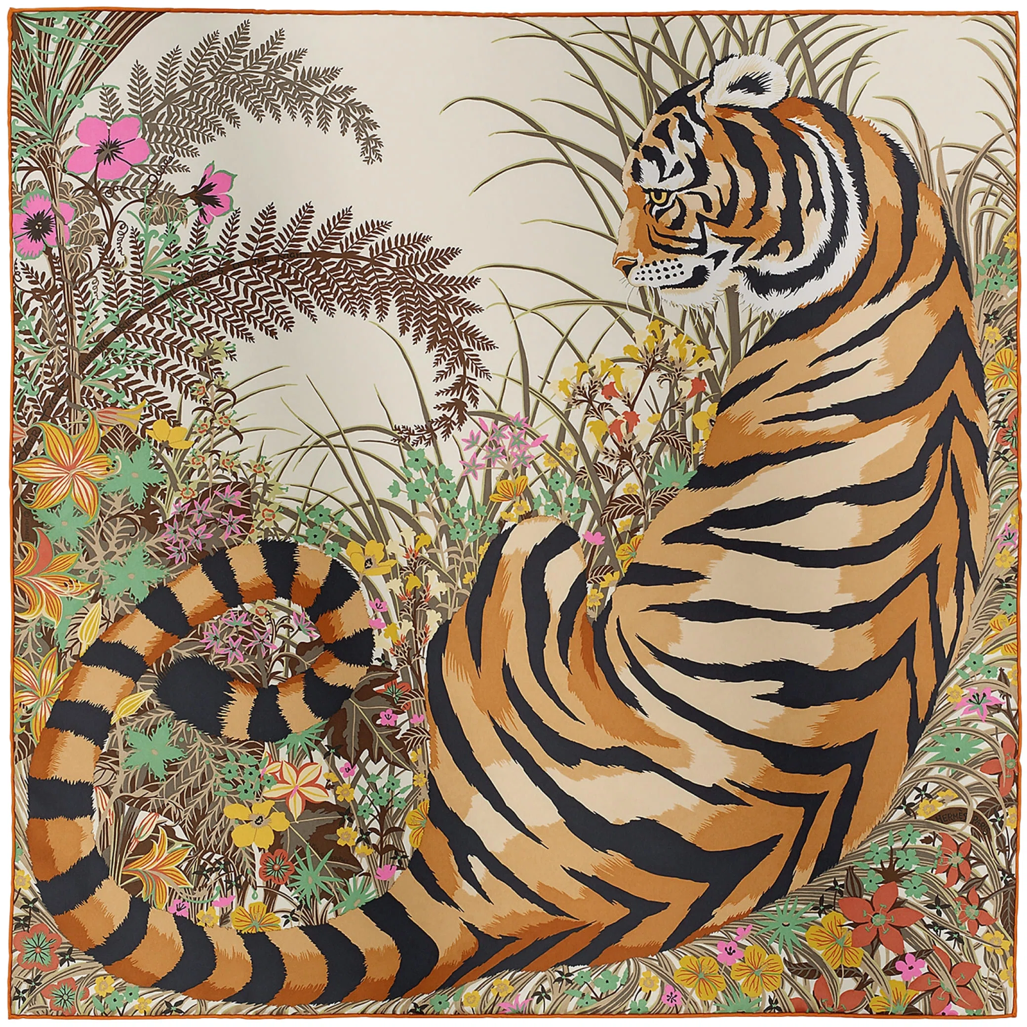 Платки Hermes Tyger Tyger Scarf 70 "Beige Doré / Orange Cuit / Vert" | Farsel