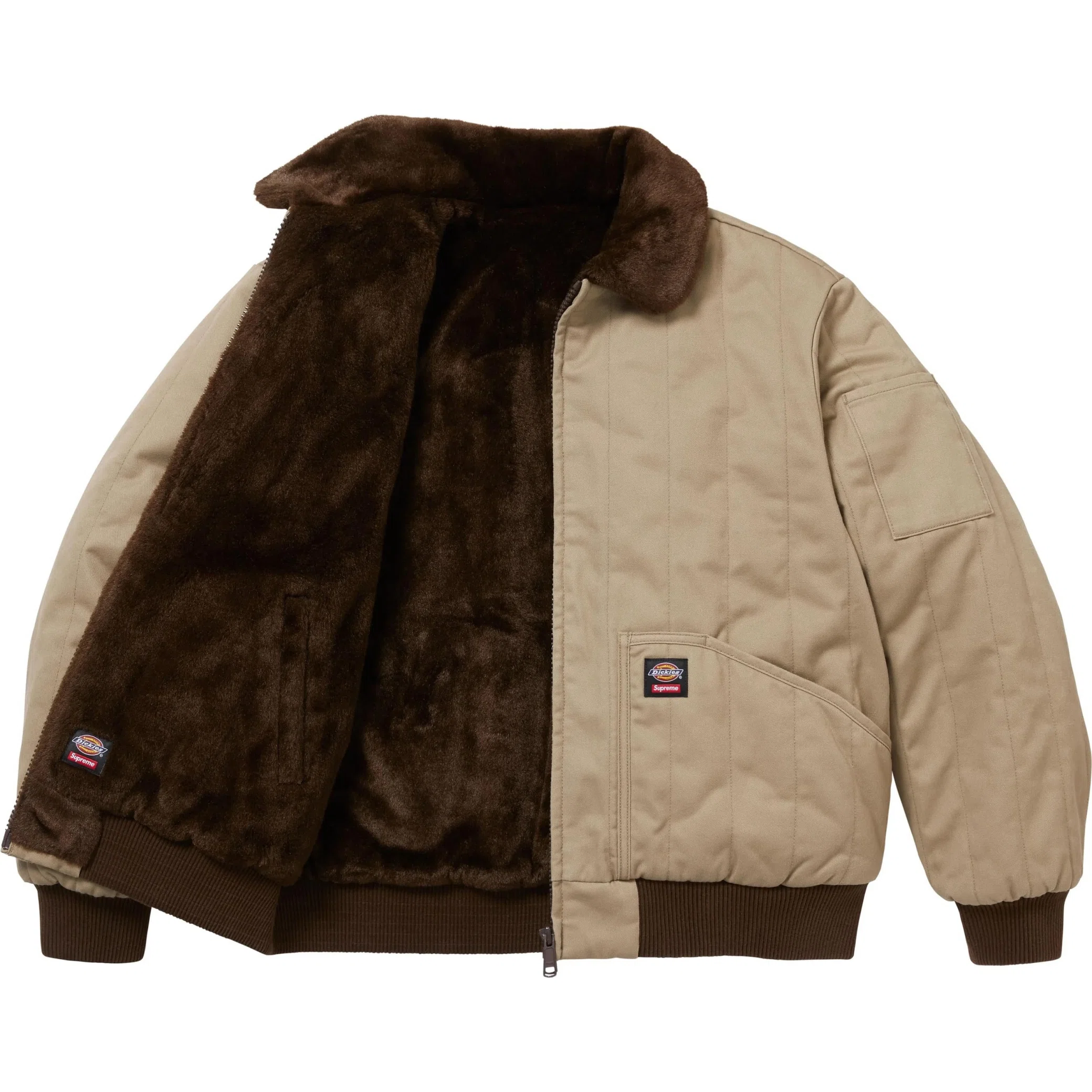 Куртки Supreme FW25 Dickies Reversible Quilted Faux Fur Work Jacket "Tan" | Farsel