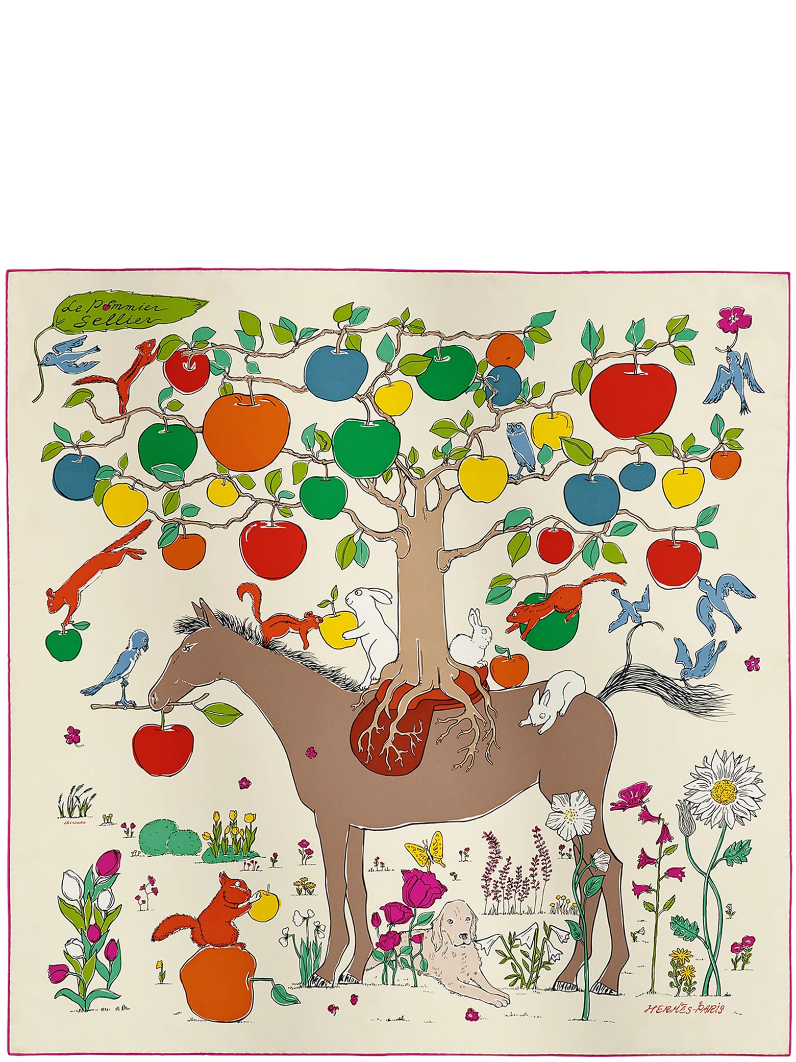 Платки Hermes Le Pommier Sellier Scarf 90 "Crème / Vert / Multicolore" | Farsel