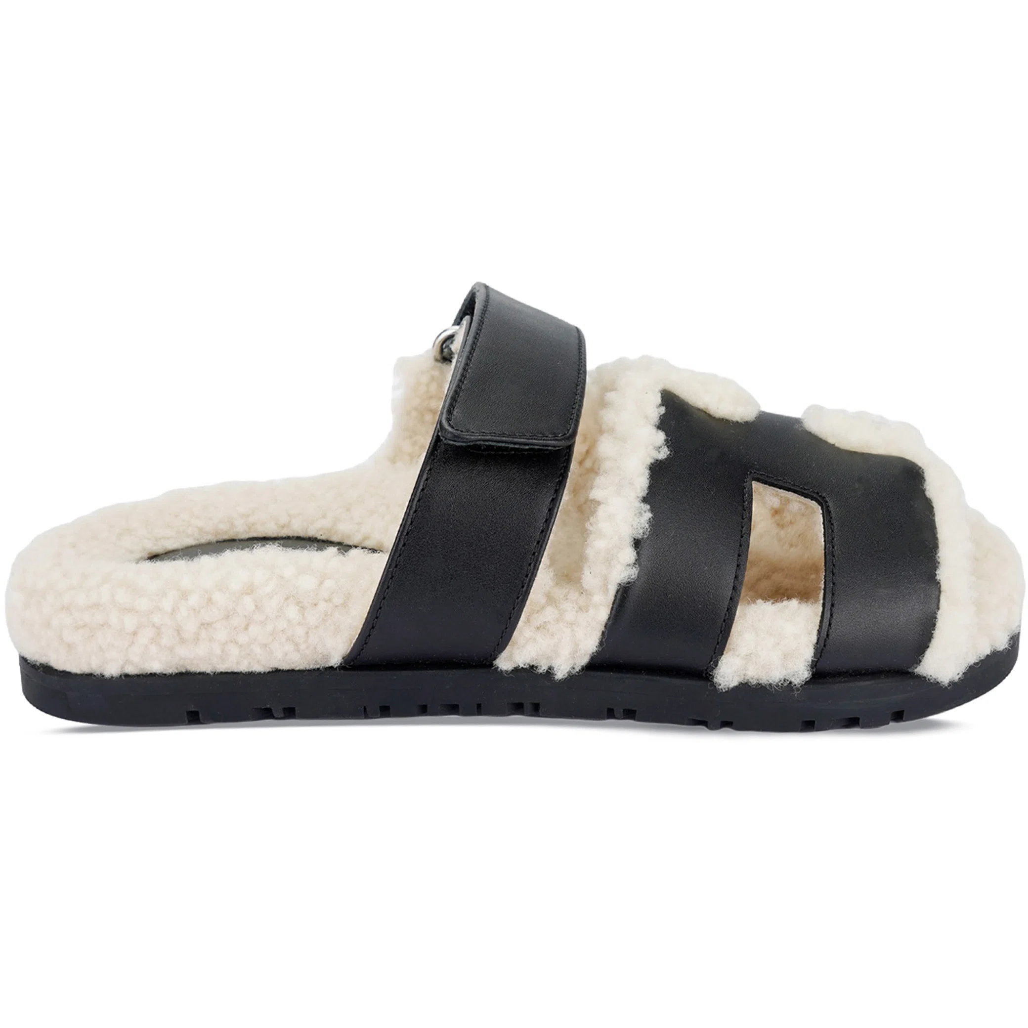 Сланцы Hermes Chypre Sherling WMNS "Noir Ecru Calfskin" | Farsel