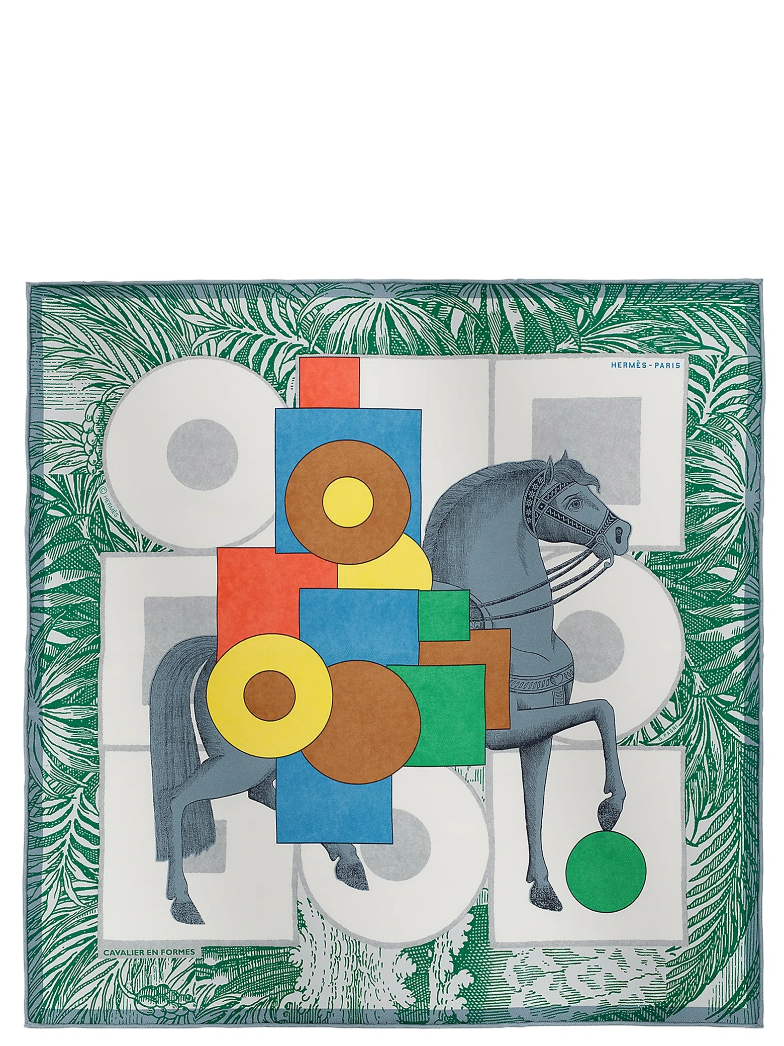 Платки Hermes Cavalier en Formes Scarf 45 "Blanc / Vert / Multicolore" | Farsel