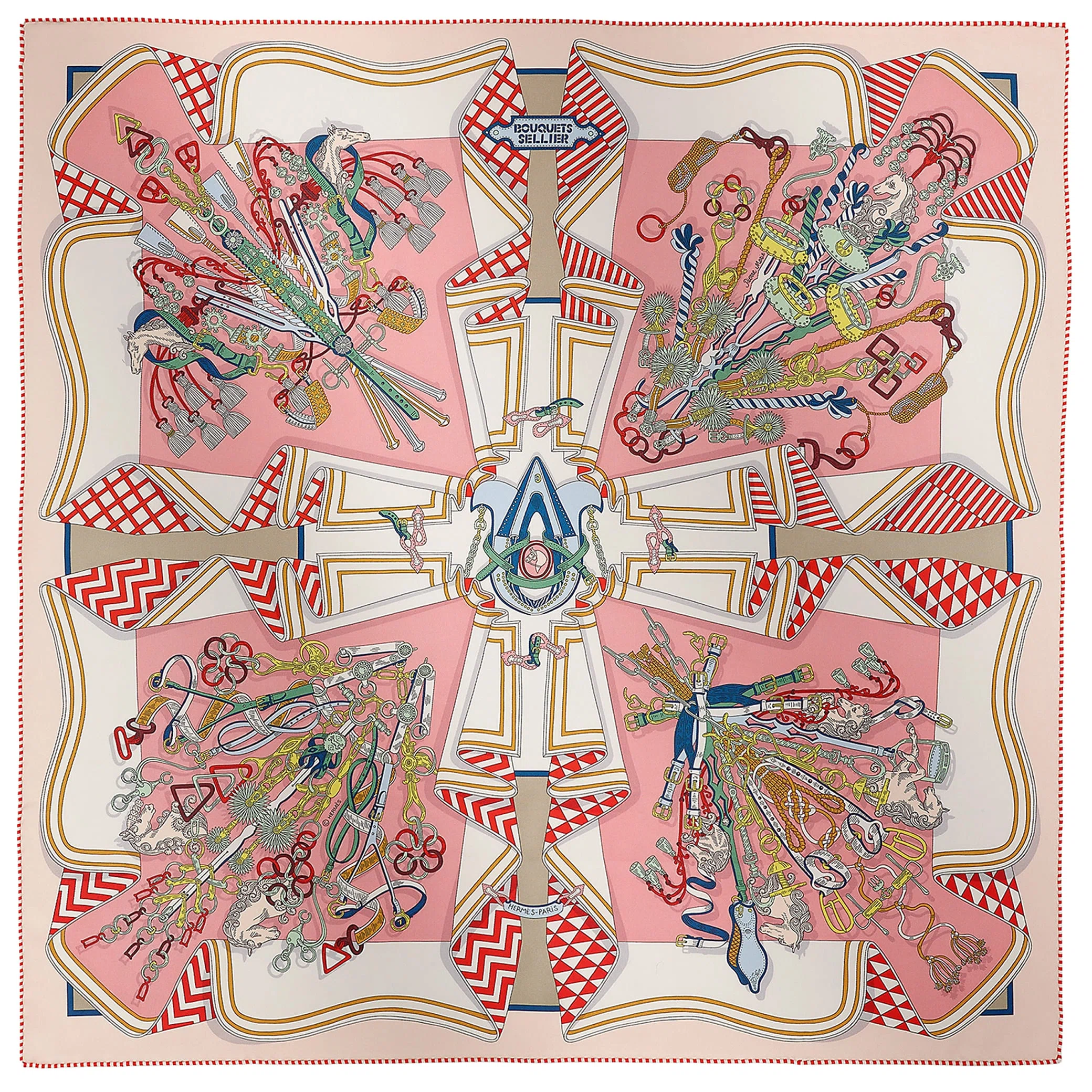 Платки Hermes Bouquets Sellier Scarf 70 "Rose / Blanc / Multicolore" | Farsel